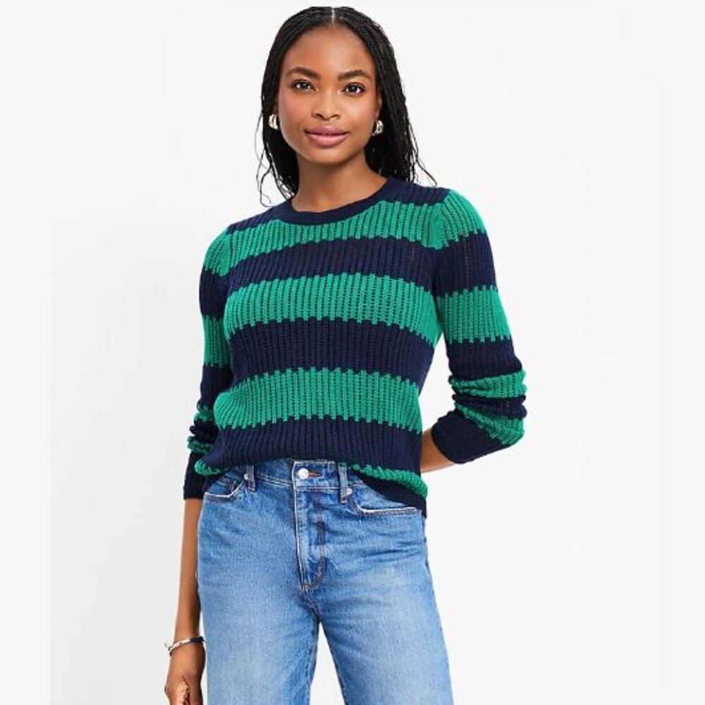 Loft Textured Stripe Open Stitch Sweater